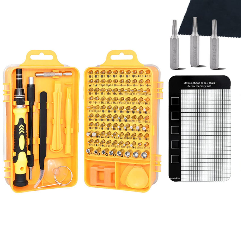 [Australia - AusPower] - Screwdriver Set 123 in 1, Small Precision Screwdriver Sets with Case,Multi-function Magnetic Repair Screw driver Tool Kit with Replaceable Bits for iPhone,Mac,Computer,Laptop,Watch,Glasses,Electronics Yellowness 