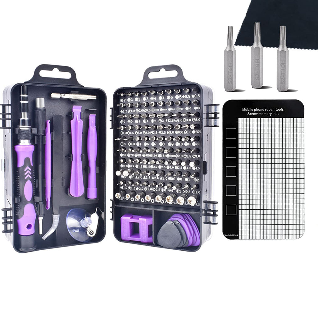 [Australia - AusPower] - Screwdriver Set 123 in 1, Small Precision Screwdriver Sets with Case,Multi-function Magnetic Repair Screw driver Tool Kit with Replaceable Bits for iPhone,Mac,Computer,Laptop,Watch,Glasses,Electronics Purple 