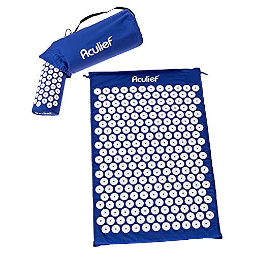 [Australia - AusPower] - Aculief - Acupressure Mat and Pillow - Massage Mat Set - Stress and Pain Relief and Relaxation for Total Body Use - at Home and On-The-Go Use - 7000 Acupressure Points (Dark Blue) Dark Blue 
