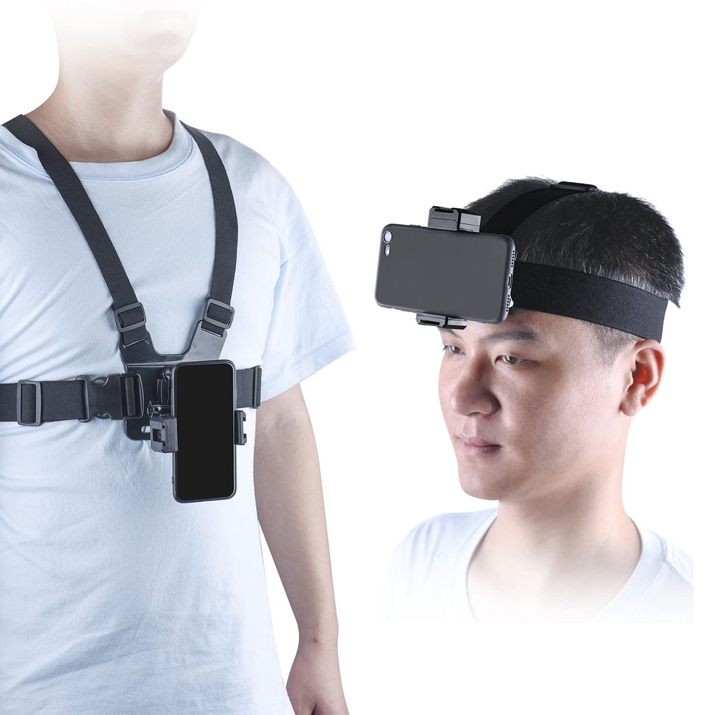 [Australia - AusPower] - Mobile Phone Chest Mount Harness Strap Holder and Phone Head Mount Holder Kit for Shoot POV/VLOG Compatible with iPhone, GoPro and DJI Action 2 Camera 