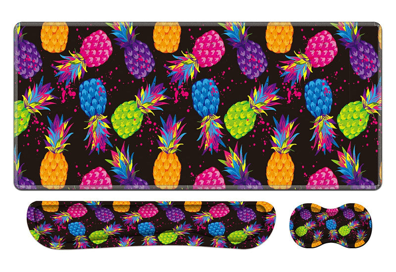 [Australia - AusPower] - 3-in-1 Gaming Mouse Pad, Desk Pad Set, Extended Mouse Pads with Memory Foam Ergonomic Keyboard Pad, Large Gaming Mouse Pad Non-Slip Easy Typing for Home Office Decor, Colourful Pineapple 