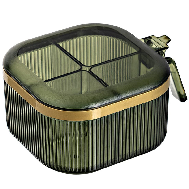 [Australia - AusPower] - 4 Compartments Seasoning Box With Lid,Clear Seasoning Storage Box Container,Seasoning Box with Cover and Serving Spoons,Kitchen Condiment Jars,Plastic Seasoning Box Set(Green) Green 