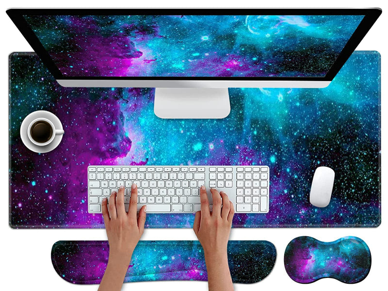 [Australia - AusPower] - Pretty Mouse Pad and Gel Wrist Rest Set, Extended Desk Mat (31.5" x 11.8") with Memory Foam Ergonomic Keyboard Pad, Large Gaming Mouse Pad Non-Slip Easy Typing for Home Office, Milky Way Galaxy Stars XL-31.5"x11.8"x0.12" 
