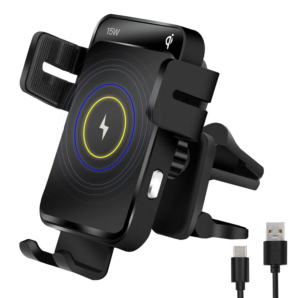 [Australia - AusPower] - D.P Wireless Car Charger 15/10/7.5W Qi Fast Charging, Clamping Car Air Vent Holder Mount,360degree Adjustable Cell Phone Holder Compatible with iPhone 12/12 Pro Max/12 Mini/11,Galaxy S21/S20, Black 