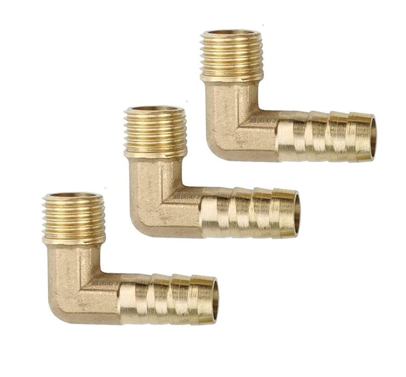 [Australia - AusPower] - Brass Hose Fitting,90 Degree Elbow,3/8" Barb x 3/8" NPT Male Pipe Water/Fuel/Air(Pack of 3) 