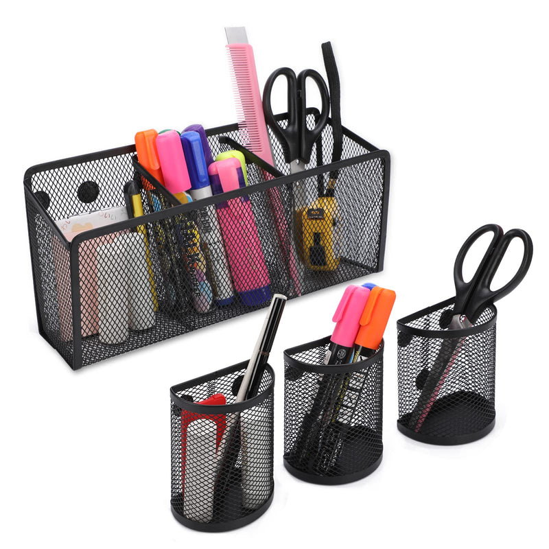 [Australia - AusPower] - Ideashop Magnetic Pencil Holder 4 Pack Mesh Magnetic Storage Baskets Set for Organizing Pencils, Office & Art Supplies for Whiteboard Fridge Cubicle Desk (Black) 