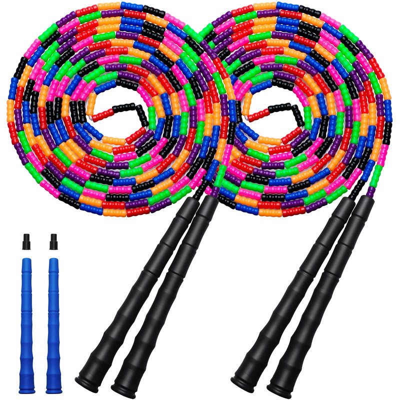 [Australia - AusPower] - Kingcolor Double Dutch Jump Rope Long Jump Rope 16 FT 1 Pack/2 Pack, Adjustable Soft Beaded Diy Jump Rope for Kids Adult Long Enough for 5-6 Jumpers Black-2 Pack 