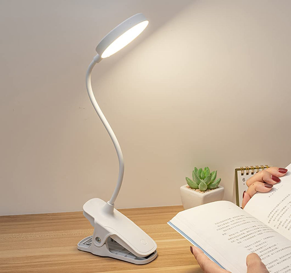[Australia - AusPower] - Clip on Desk Lamp for Bed Reading, 3-Color Modes Mini Desk Lamp with Clamp for Reading, Dimmable Flexiable Desk Reading Light Rechargable Clip on Lamp for Home Bed Office Desk Reading 
