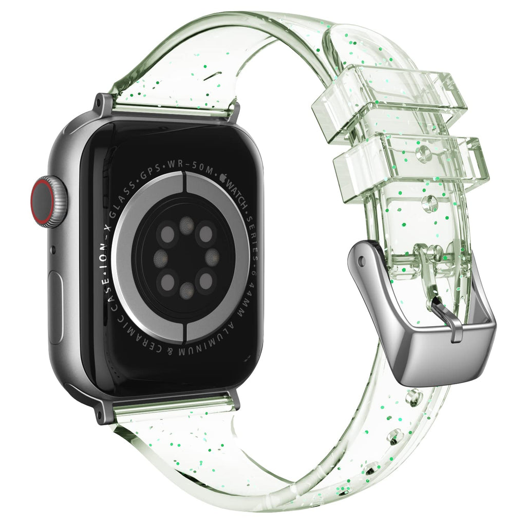 [Australia - AusPower] - CUZOW Clear Apple Watch Band 42mm 38mm 40mm 41mm 44mm 45mm , Jelly Glitter Sports Strap Replacement for iWatch Series 7/6/5/4/3/2/1/SE Wristband, Transparent Watch Band for Women Men Green 38/40/41mm 
