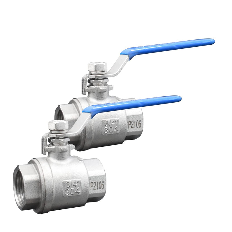 [Australia - AusPower] - VAV Ball Valve Full Port, 304 Stainless Steel, Gas, Water & Oil Standard Port with Vinyl Handle, NPT Female Threaded, Unibody, Lever, 3/4 Inch (2pcs) 3/4" NPT 