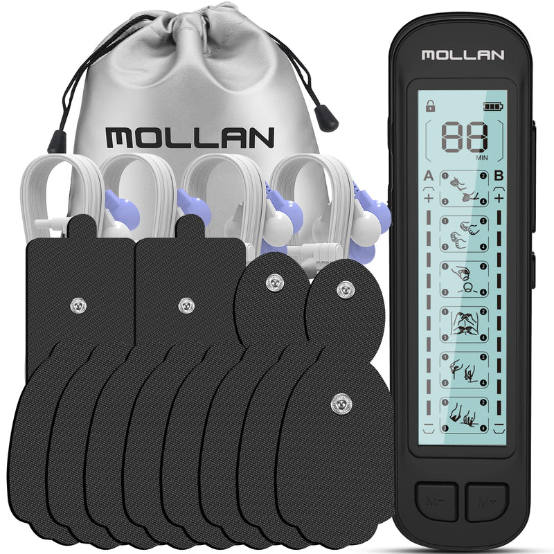 [Australia - AusPower] - 24 Modes EMS TENS Unit, Muscle Stimulator with 12x2 Electrode Pads, Mollan Dual Channel Electronic Pulse Massager for Back and Shoulder Pain Relief and Muscle Strength 