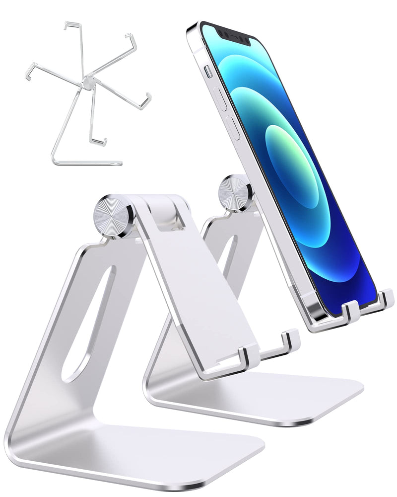 [Australia - AusPower] - Phone Stand, 2 Pack, Adjustable Cell Phone Holder, ONLYWIN, Cell Phone Stand, for Desk Bed Kitchen Upgraded Aluminum Phone Cradle Dock Compatible with Android/iPhone/ipad/Smartphones/Switch Silver-2 Pack 
