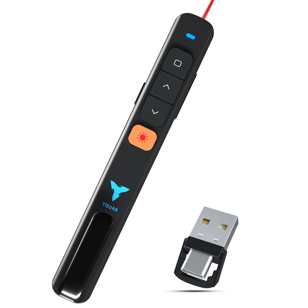 [Australia - AusPower] - Presentation Clicker, TIBURN 100 Feet Wireless Presentation Remote Control USB/USB-C 2 in 1 Slides Clicker for Mac/Win/Computer/Laptop 2.4GHz Presentation Pointer Laser Pointer 