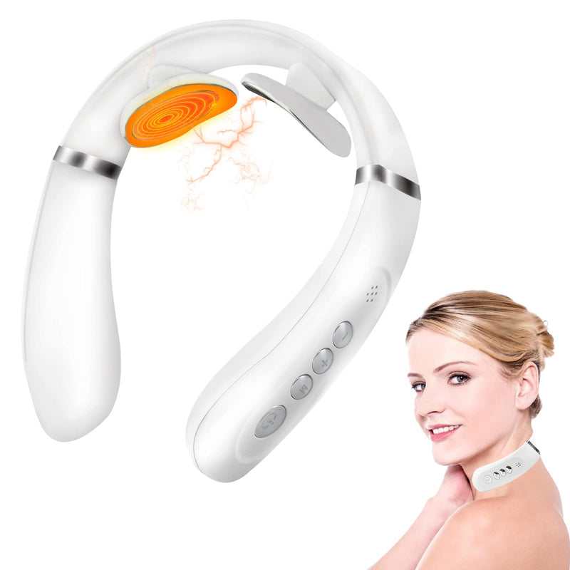 [Australia - AusPower] - Neck Massager with Heat-Congshin Intelligent Portable Neck Massager for Pain Relief, Cordless Pulse Neck Massager with Voice Broadcast & 6 Modes 16 Levels Intensity Massage for Office Home Outdoor Use 