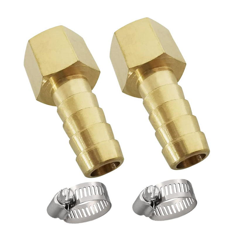 [Australia - AusPower] - Avanty Brass Hose Barb Fitting 1/4" Barbed x 1/4" NPT Female Adapter Coupling Connector with 2 Hose Clamps, Pack of 2 1/4" Barb x 1/4" NPT Female 