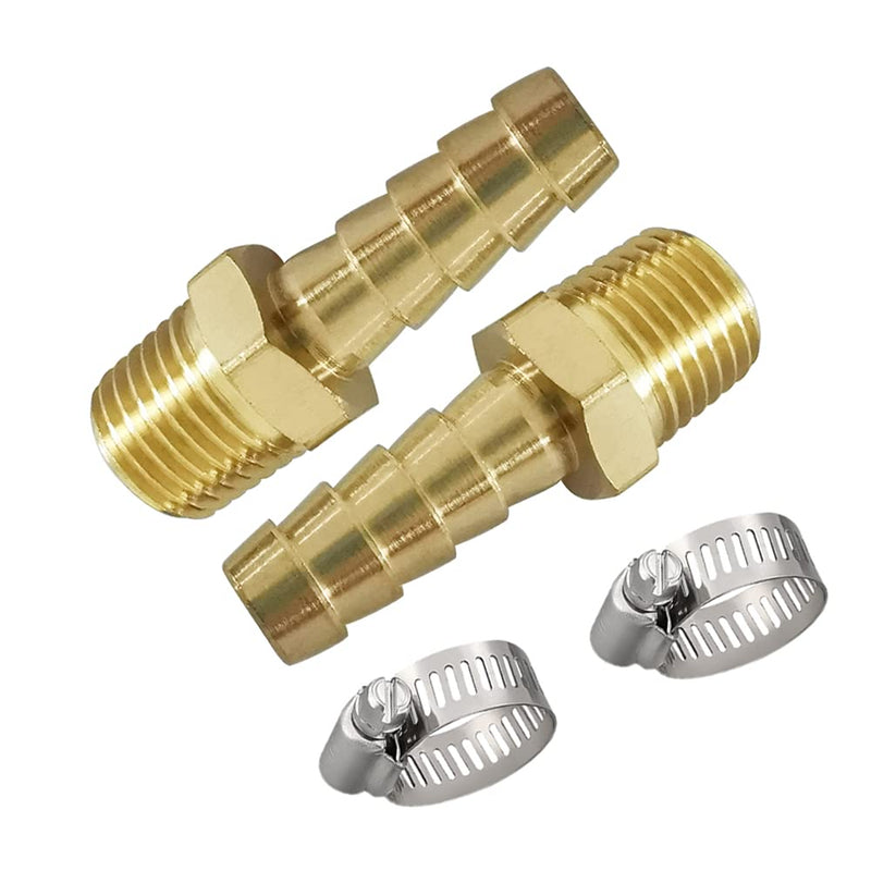 [Australia - AusPower] - Avanty Brass Hose Barb Fitting, 1" Barbed x 3/4" NPT Male Straight Adapter Connector with 2 Hose Clamps, Pack of 2 1" Barb x 3/4" NPT Male 
