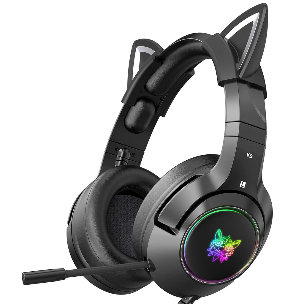 [Australia - AusPower] - AJIJAR Gaming Headset with Removable Cat Ears, Compatible with PC PS4 PS5 Xbox One(Adapter Not Included) Mobile Phones, with Surround Sound, RGB Backlight & Noise Canceling Retractable Microphone 