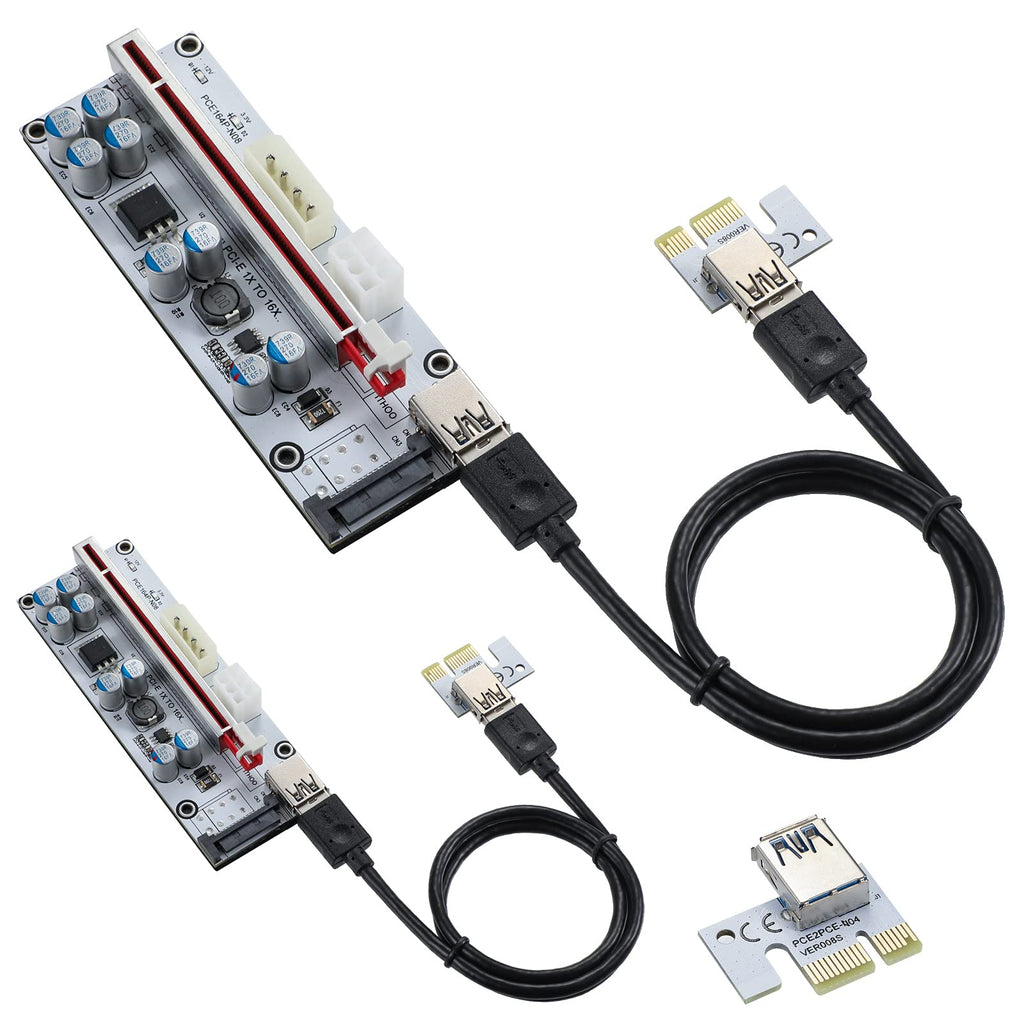 [Australia - AusPower] - MZHOU 2 Pack PCIE Riser 1X to 16X Graphics Extension Powered Riser Adapter Card with USB 3.0 Cable for GPU Mining (White 2-Pack) White-V010S 