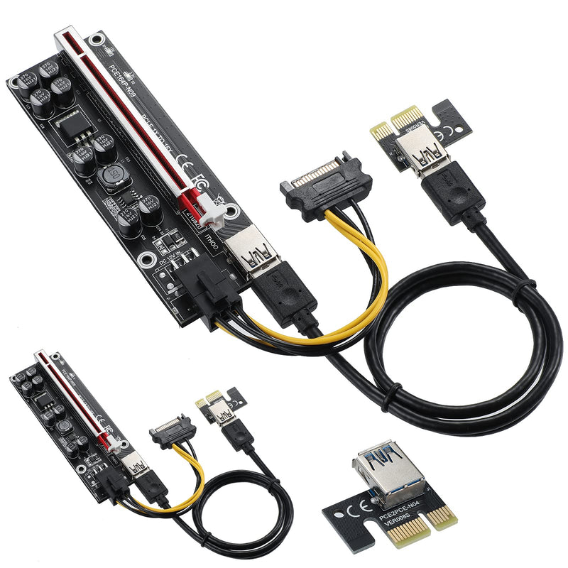 [Australia - AusPower] - MZHOU 2PACK PCIE Riser 1X to 16X Graphics Extension Powered Riser Adapter Card with USB 3.0 Cable & 6 PIN Power Cable for GPU Mining (Black 2-Pack) Black-V009S 