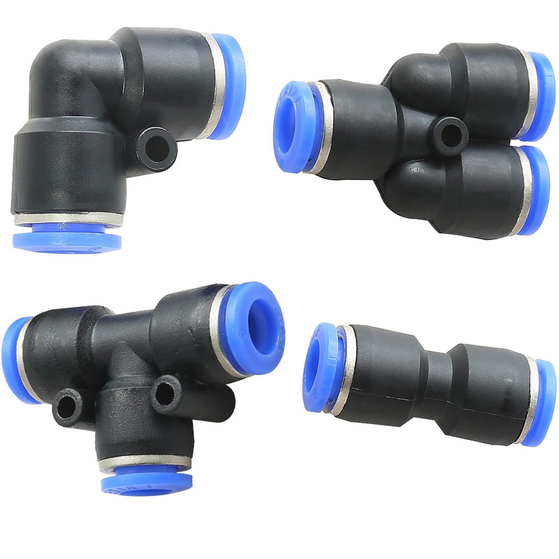 [Australia - AusPower] - Piutouyar 40 Pcs Push to Connect Fittings 1/4" OD Pneumatic Fittings Kit Plastic Air Line Quick Fittings 10 Spliters + 10 Elbows + 10 Tee + 10 Straight Tubes (6mm combo) 