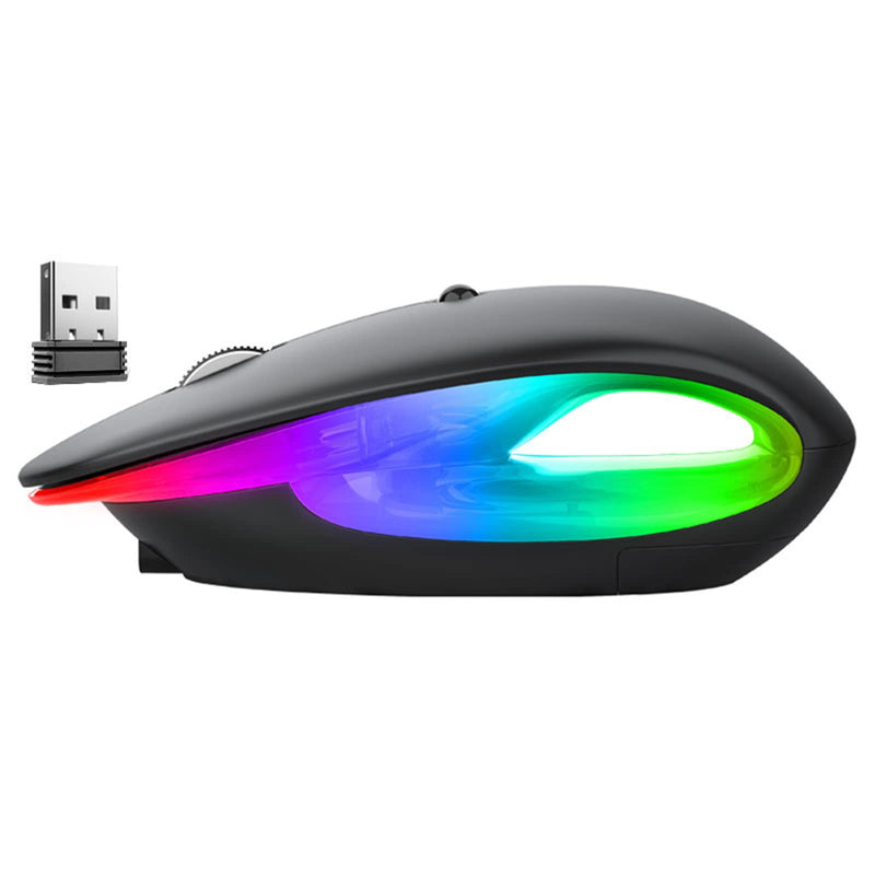 [Australia - AusPower] - Dancesoul LED Rechargeable Wireless Mouse, 2.4G Noiseless Mouse with USB Receiver and RGB Light,Portable Computer Mice for PC, Tablet, Laptop-Black Mouse 