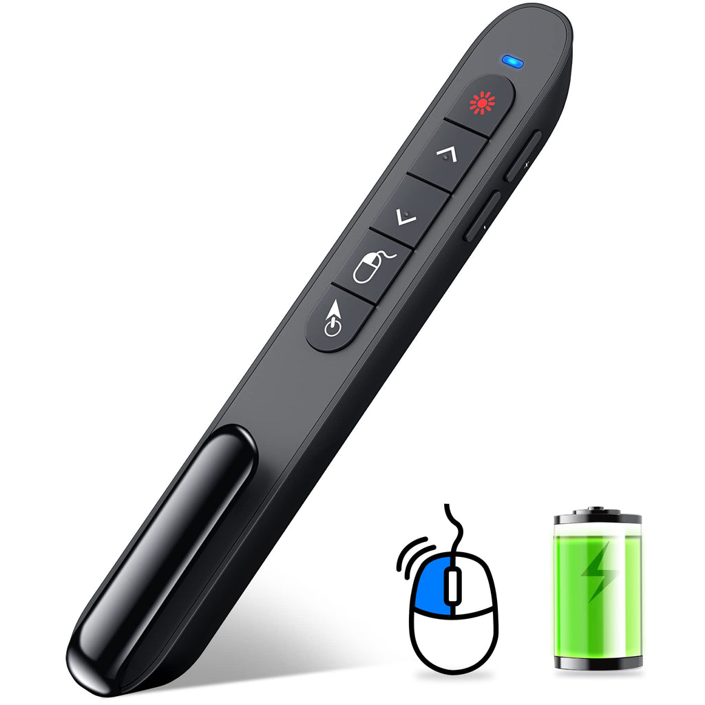 [Australia - AusPower] - DINOSTRIKE Wireless Presenter Remote with Air Mouse Control, Rechargeable USB Presentation Clicker PPT Pointer RF 2.4GZ PowerPoint Clicker Slide Advancer for Computer Laptop Mac Red Laser 
