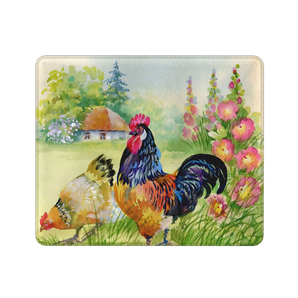 [Australia - AusPower] - Watercolor Farm Bird Rooster Surrounded by Flowers Mouse Pad Non Slip Rubber Rectangle Mousepads for Computer and Laptop Mouse Mat 11.8 X 9.8 Inches for Gaming and Working 