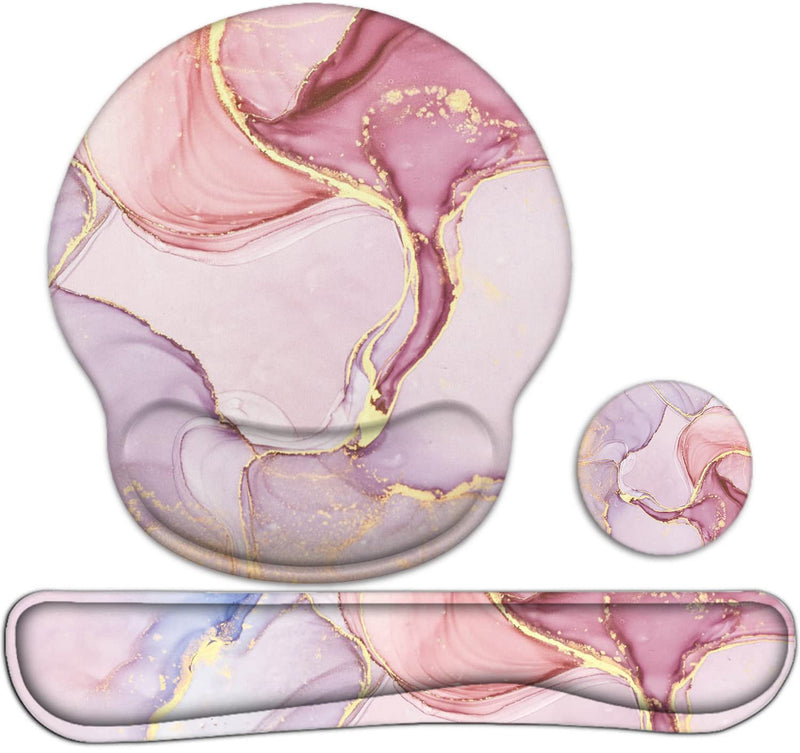 [Australia - AusPower] - Keyboard Wrist Rest and Mouse Pad Wrist Support, Ergonomic Mouse Pads Memory Foam Mouse Pad for Gaming and Office, Pain Relief Mouse Pad and Wrist Support Set Pink Marble 