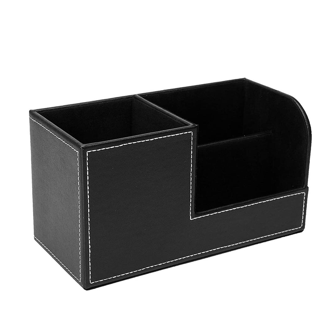 [Australia - AusPower] - PU Leather Office Desk Organizer Multiple Lattice Pen Holder Office Supplies Stationery Holder Storage Box(Black) 