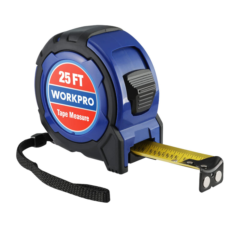 [Australia - AusPower] - WORKPRO 25FT Tape Measure 1/8 Fractions Easy Read Measuring Tape Retractable Nylon Coating Measurement Tape Accuracy 1/32 for Engineer,with Magnetic Hook, Belt Clip, Rubber Protective Casing 