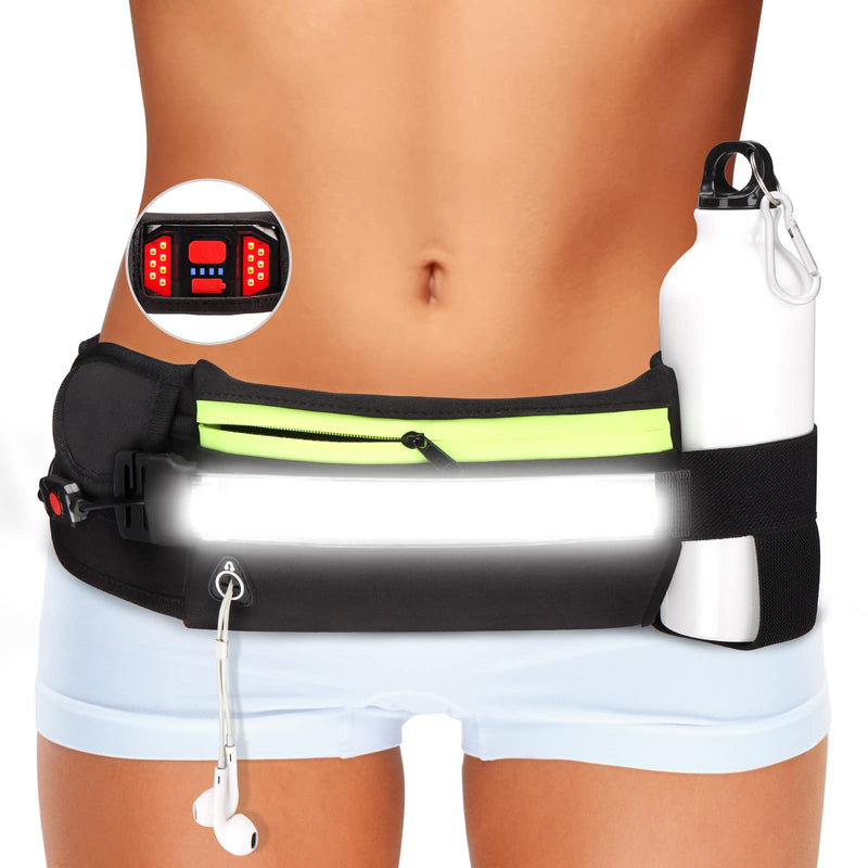 [Australia - AusPower] - Running Light, 1000Lumens Running Belt Fanny Pack with 230°Rechargeable Night Running Light for Phone Waist Bag Light with Water Bottle Holder Slim Running Belt for Runners Sports Jogging Walking Black 
