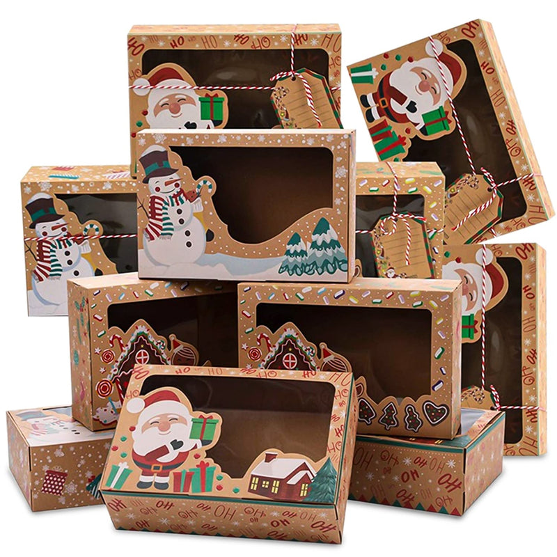 [Australia - AusPower] - Vlish 12 Christmas Cookie Kraft Boxes with Transparent Window for Gift - Bulk of 12, Large - Auto-Pop Up 6 Holiday Designs, Auto-Pop Up Baking Container for Cupcakes, Candy, Dessert, Brownies Gift Giving Treats - 5.9” x 8.6” x 2.7” 