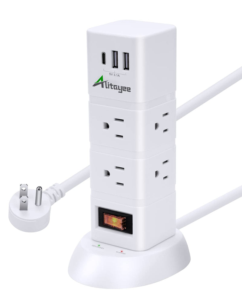 [Australia - AusPower] - Power Strips,1080Joules Surge Protector Power Strip with 5V 3.1A 15.5W USB C and 2 USB A Ports, 6 AC Outlets with 1 ON/Off Switch, Flat Plug 6ft Extension Cord for Office,Home, Cafe,Shop,Dorm 