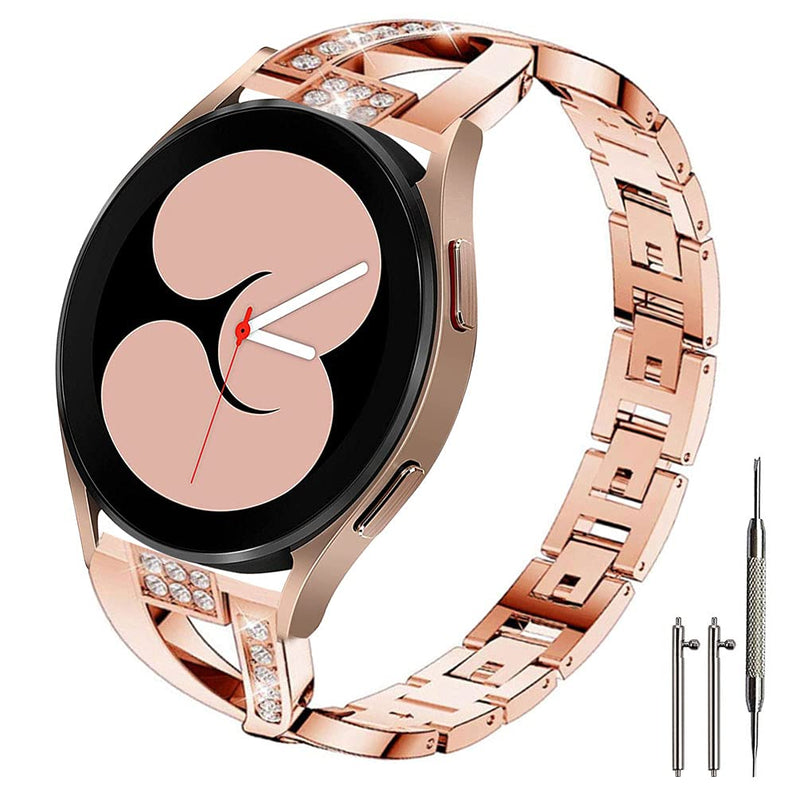 [Australia - AusPower] - Sankel Compatible for Samsung Galaxy Watch 4 40mm/44mm Bands,Women Metal Replacement Chain Bling Bracelet Strap Wristband for Galaxy Watch 4 Classic 42mm&46mm/Active 1&2 /Watch 3 41mm (Rose Gold) Rose Gold 