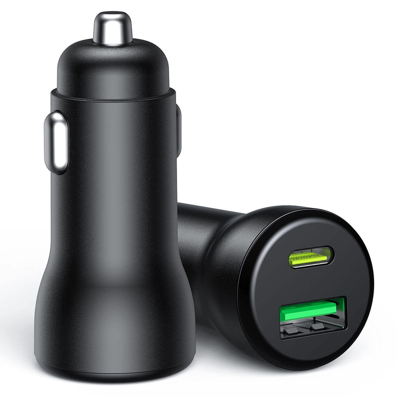 [Australia - AusPower] - 36W USB C Car Charger, 2 Pack Mini Dual Port PD & QC 3.0 Fast Charger Cigarette Lighter Car Power Adapter for iPhone 11 12 Mini Pro Max/X Xs Max XR 8 7 6s Plus Samsung Note 9/Galaxy S10/S9 Tablets 