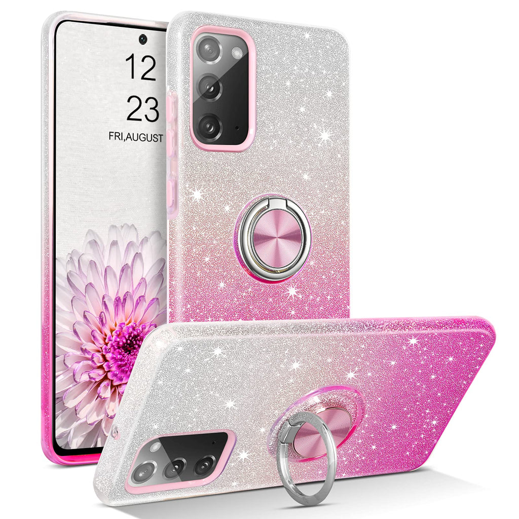 [Australia - AusPower] - BENTOBEN Galaxy Note 20 Case 6.7inch, Sparkly Glitter Slim Phone Case with 360° Ring Holder Kickstand Car Mount Supported Dual Layer Protective Cover for Samsung Galaxy Note 20 5G (2020), Pink C310-Pink 