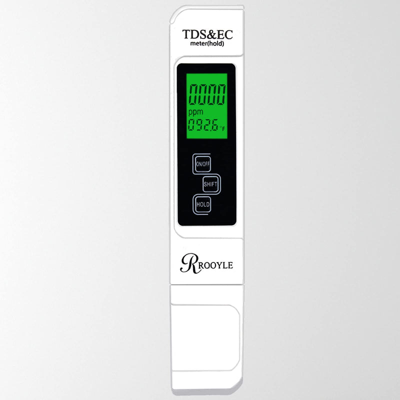 [Australia - AusPower] - ROOYLE TDS Meter, Backlight ppm Meter with ±2% Accuracy and 0-9999 ppm Measurement Range, 3-in-1 TDS EC Temperature Tester for Drinking Water, RO System, Aquariums, Fishpond and Swimming Pool White 