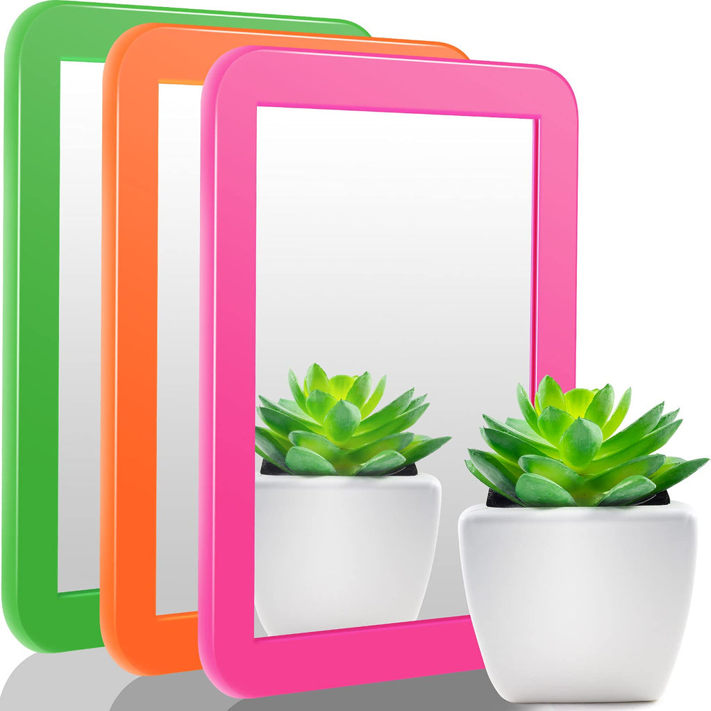[Australia - AusPower] - 5 x 7 Inch Magnetic Locker Mirror 3 Pieces Rounded Corner Mirror Glass Mirror with Magnet Magnetic for School Home Living Room Office Bathroom Decoration (Purplish Red, Green, Orange) Purplish Red, Green, Orange 