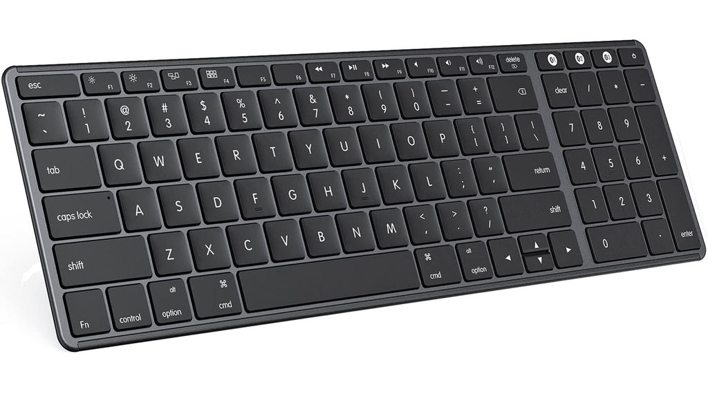 [Australia - AusPower] - seenda Wireless Keyboard Compatible for Mac, Stainless Steel Bluetooth Keyboard Rechargeable Multi-Device Quiet Full Size with Number Pad, Silent Buetooth Keyboard for Mac, iPad OS, iOS, Gray 