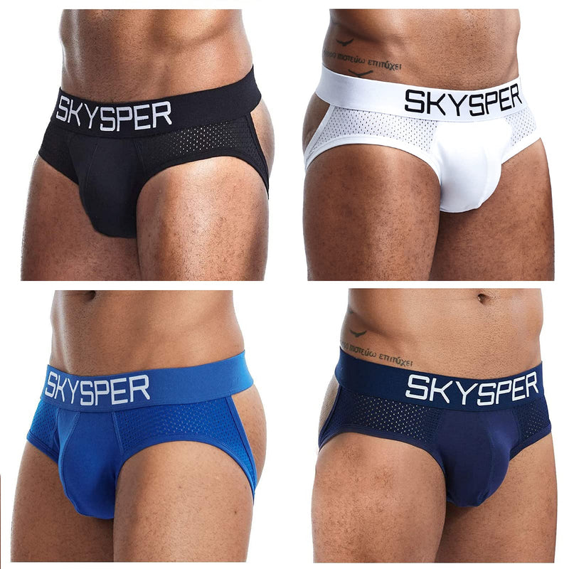 [Australia - AusPower] - SKYSPER Men's Jockstrap Breathable Mesh Cotton Jock Straps Male Underwear, Athletic Supporters for Men Sg07-4color/4pcs Small 