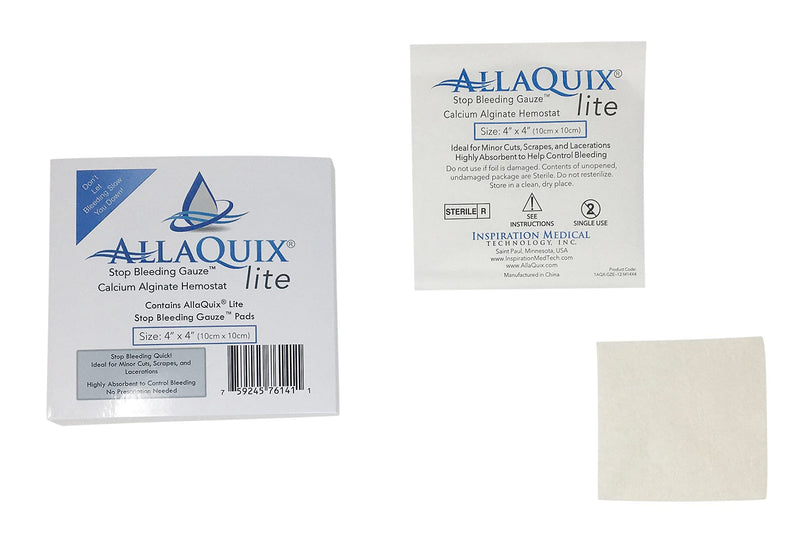 [Australia - AusPower] - AllaQuix Lite Stop Bleeding Gauze - Calcium Alginate Wound Dressing (X-Large 4-inch Square) First Aid Hemostatic Gauze (Blood Clotting Bandage) - Box of 10 