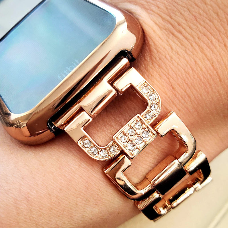 [Australia - AusPower] - DSAAplus Compatible With Fitbit Versa 2,Fitbit Versa, Lite Smartwatch D-Link Stainless Steel Metal Wristband Accessories Strap for Women Girls Bracelet C rose gold 