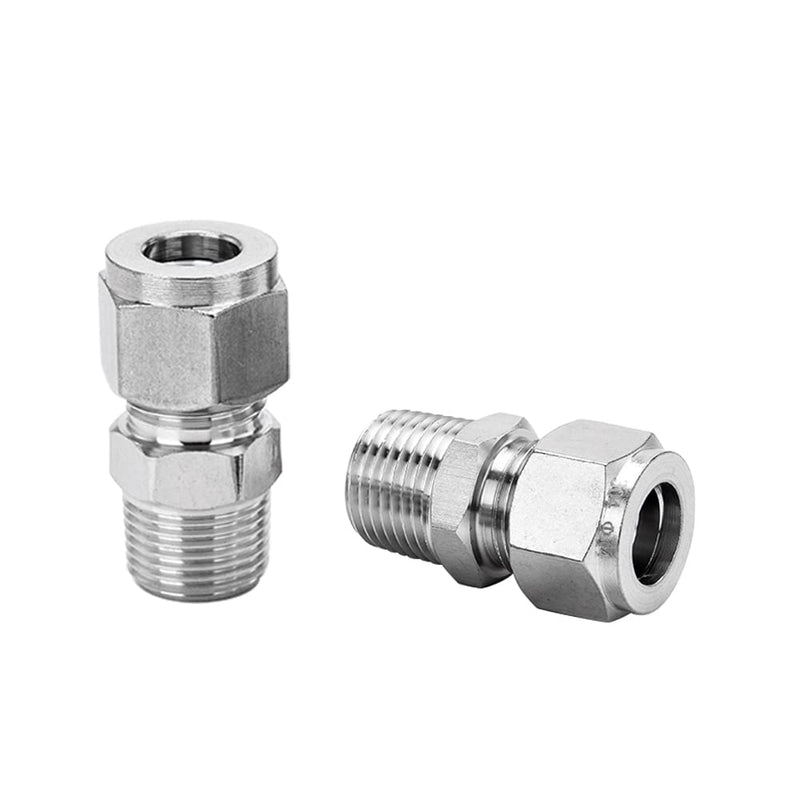 [Australia - AusPower] - Pysrych 304 Stainless Steel Compression Fitting 3/8" Tube OD x 1/4" NPT Male Coupler Straight Adapter Connect with Double Ferrules Pack of 2 3/8" OD x 1/4" NPT 