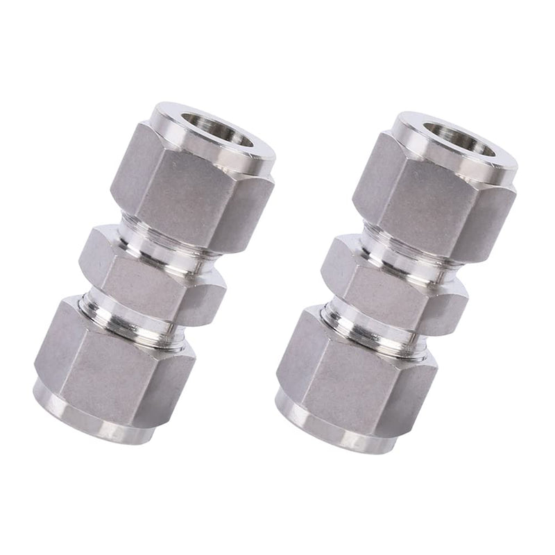 [Australia - AusPower] - Pysrych 304 Stainless Steel Compression Tube Fitting Union with Double Ferrules 1/4" OD x 1/4" OD, Pack of 2 1/4" x 1/4" OD 