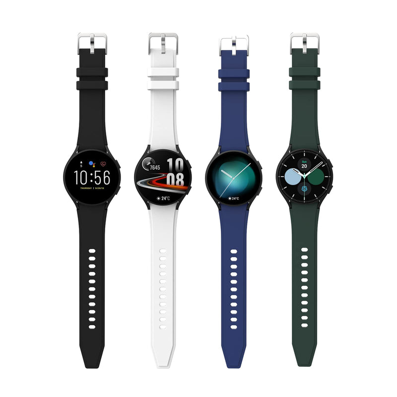 [Australia - AusPower] - 4 Pack Silicone Sports Watch Band Compatible with Samsung Galaxy Watch 4 Band 44mm 40mm, Galaxy Watch 4 Classic Band 46mm 42mm Smart Watch for Men and Women(Black/White/Blue/Green) Black/White/Blue/Green 