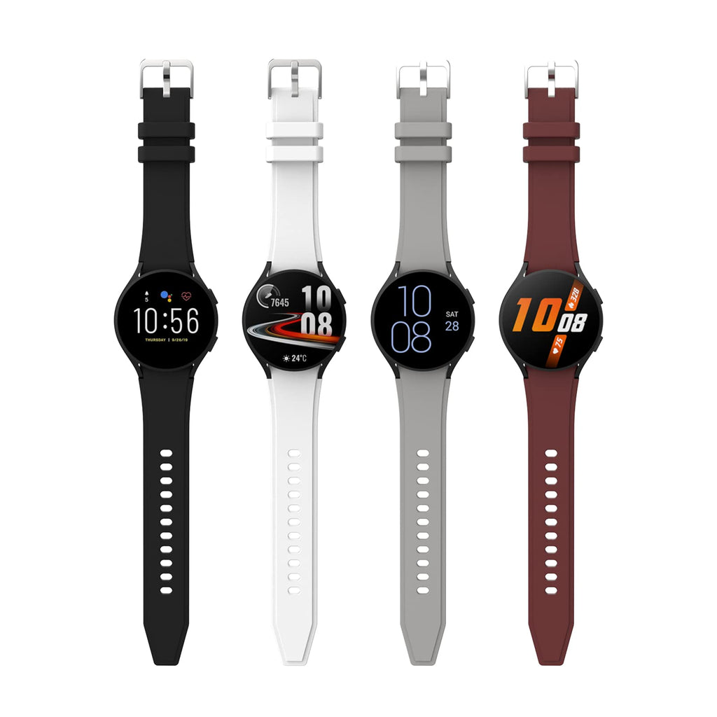 [Australia - AusPower] - 4 Pack Silicone Sports Watch Band Compatible with Samsung Galaxy Watch 4 Band 44mm 40mm, Galaxy Watch 4 Classic Band 46mm 42mm Smart Watch for Men and Women(Black/White/Gray/Red) Black/White/Gray/Red 