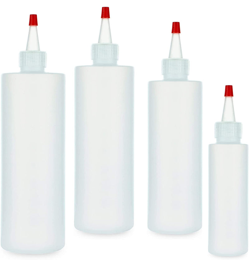 [Australia - AusPower] - BRIGHTFROM Condiment Squeeze Bottles, SET OF 4 - 16/12/8/4 OZ, Empty Squirt Bottle with Red Top Cap, Leak Proof - Ketchup, Mustard, Syrup, Sauces, Dressing, Oil, Arts and Crafts, BPA FREE - Food Grade 