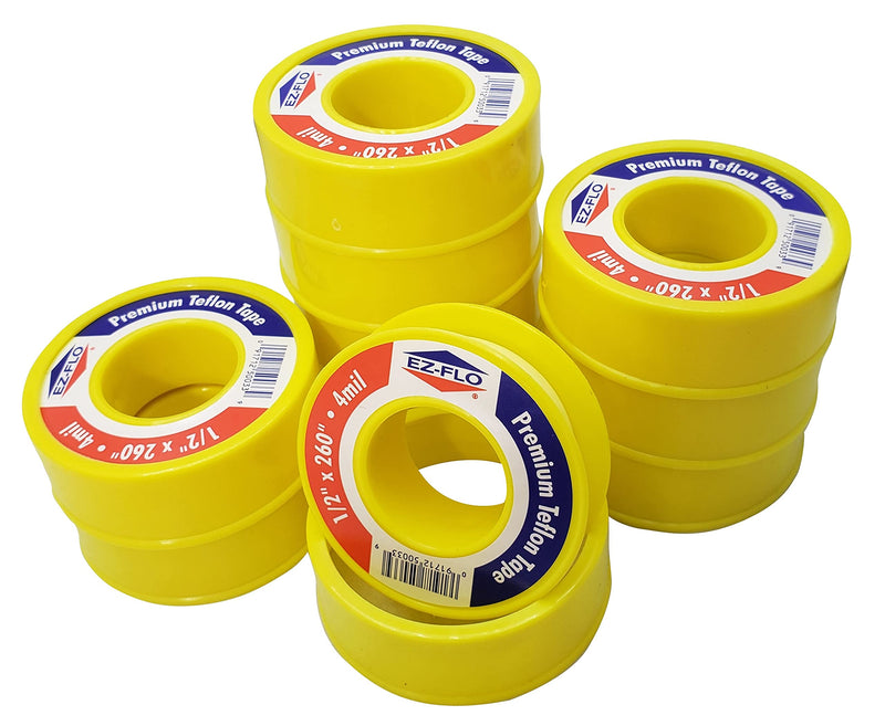 [Australia - AusPower] - EZ-FLO Premium Teflon Tape Pipe Thread Tape for Gas, 1/2-Inch x 260-Inches x 4 mil, Yellow [10 Pack] 