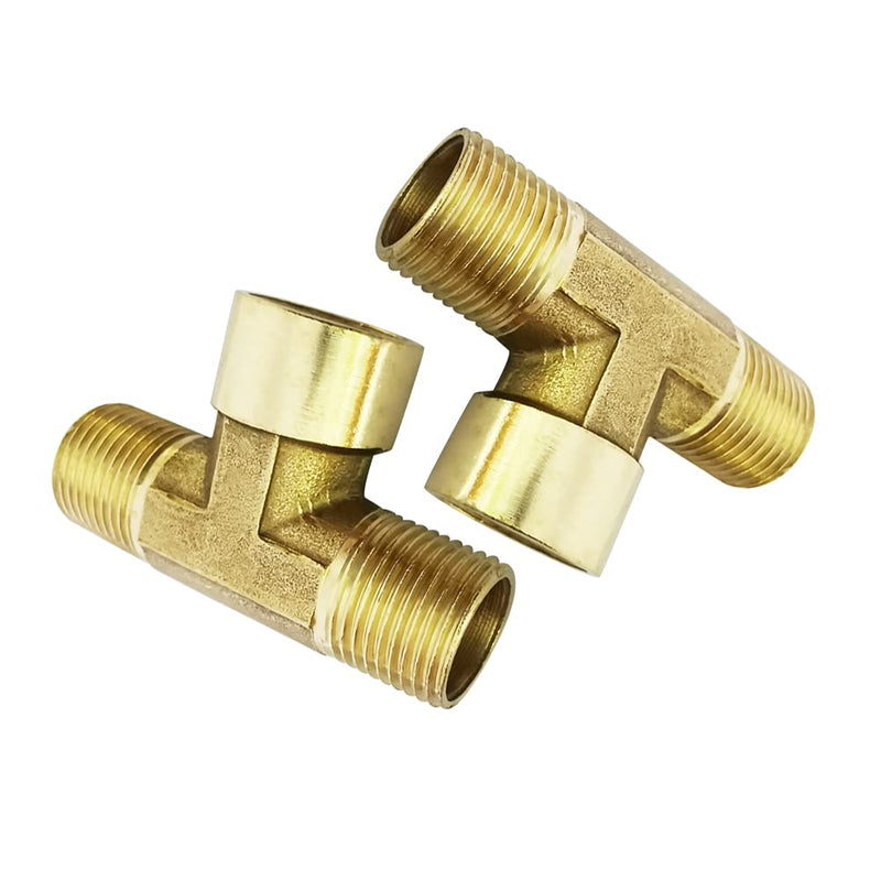 [Australia - AusPower] - Pysrych Brass Pipe Fitting Street Tee BSP Thread 3 ways Connector 3/8" Male x 3/8" Female x 3/8" Male, Pack of 2 Male x Female x Male Tee 