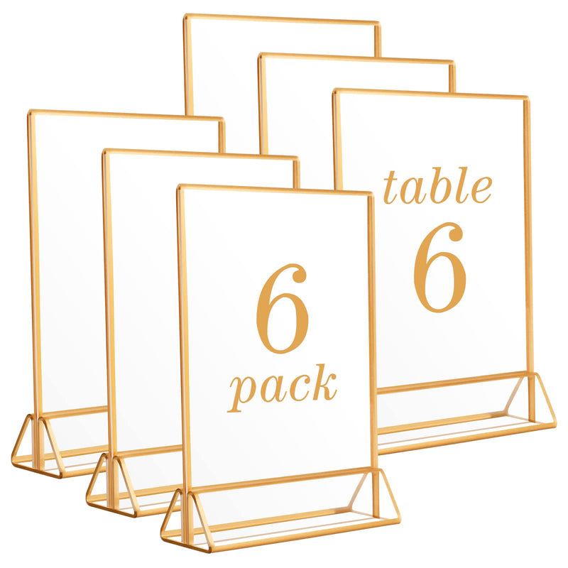 [Australia - AusPower] - 6 Pack Acrylic Sign Holders 4X6 Inch with Rose Gold Border, T Shape Double Sided Table Menu Display Stand, Wedding Table Numbers Holder for Wedding, Banquet, Party, Birthday 